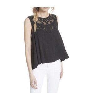 Free People Lace  Whimsy Goth Swing Oversized Tank Size Small black Boxy Shirt